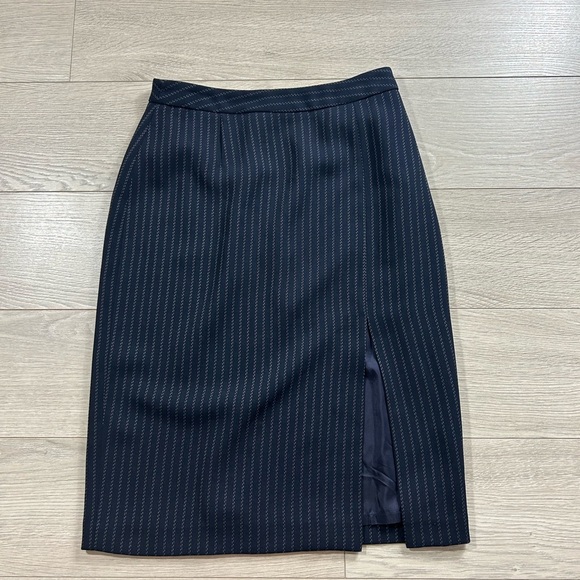 Michel Rene Vintage Elegant Navy Pinstripe Midi Skirt - Picture 1 of 10